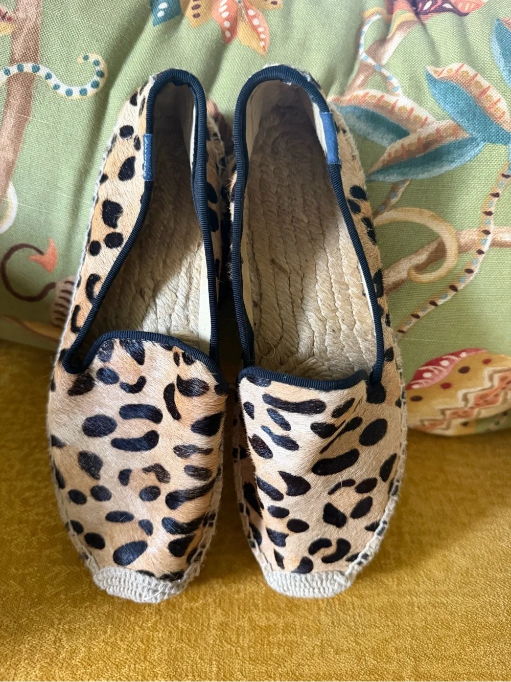 Soludos Leopard-Print Espadrille Slip-On in Beige and Black size 7